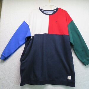 Tommy Hilfiger Sweatshirt Womens Size XXL Vintage Colorblock Tunic Pockets